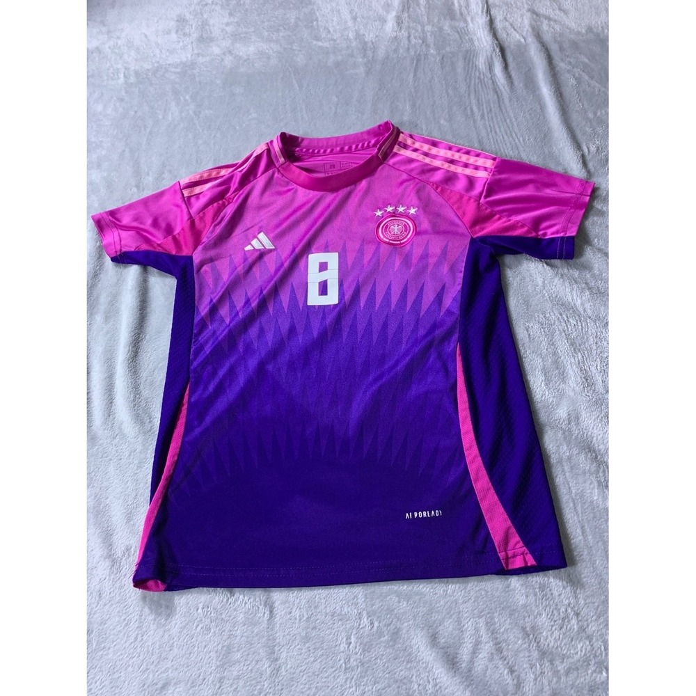 adidas Germany 2024 Away Soccer Jersey Toni Kroos #8 Purple‎ Pink Youth Size 28